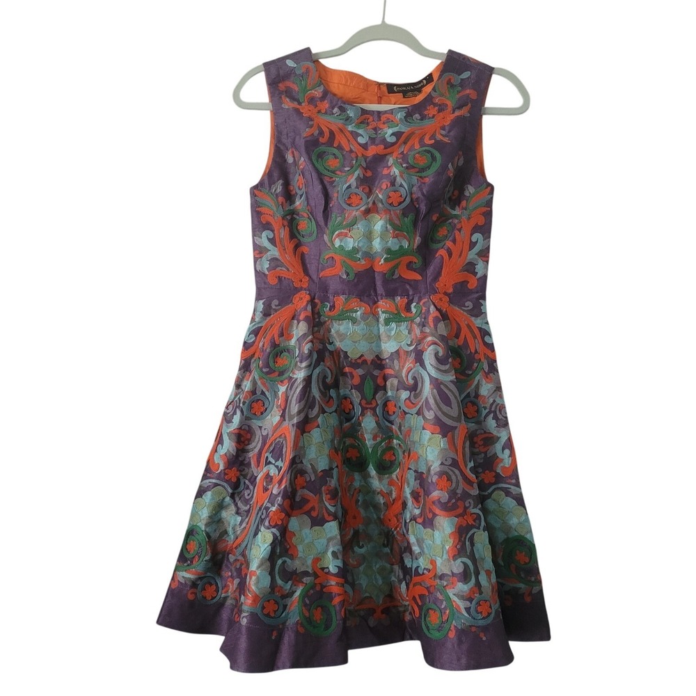 Anthropologie Pankaj & Nidhi Octave‎ Mini Dress Sz 4 Purple Floral Embroidered